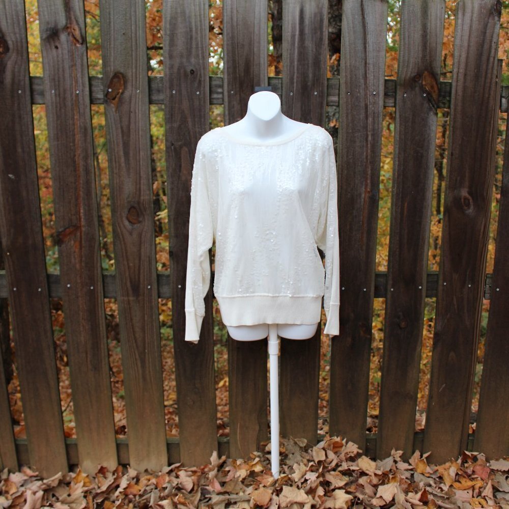 Joseph A Women's Sequin Overlay Long Sleeve Sweater, Size Small, White, NWT - Picture 2 of 8